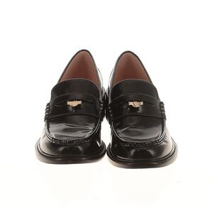 Black leather Loafers with Gold Accent
